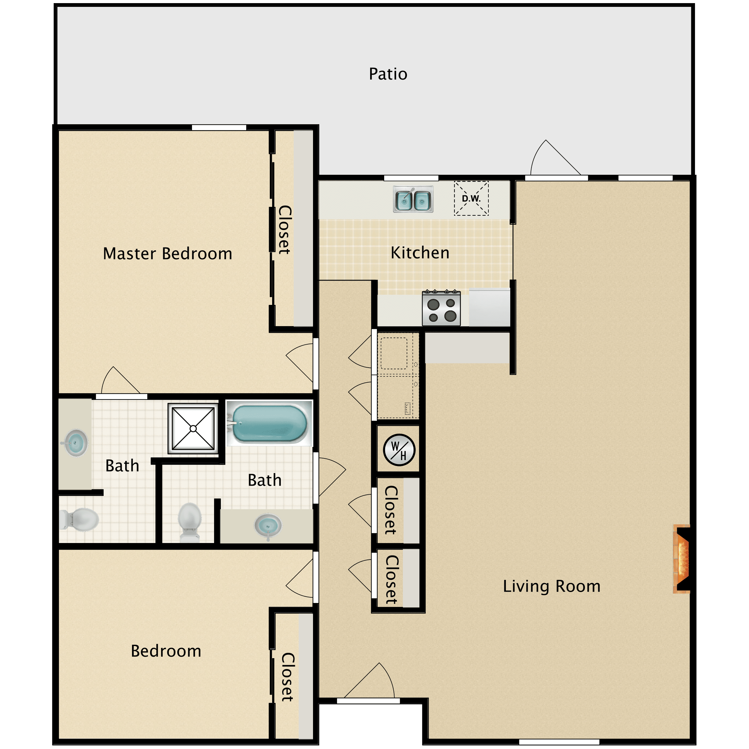 Bear Creek North Lagoon floor plan 2 bedroom, 2 bathroom