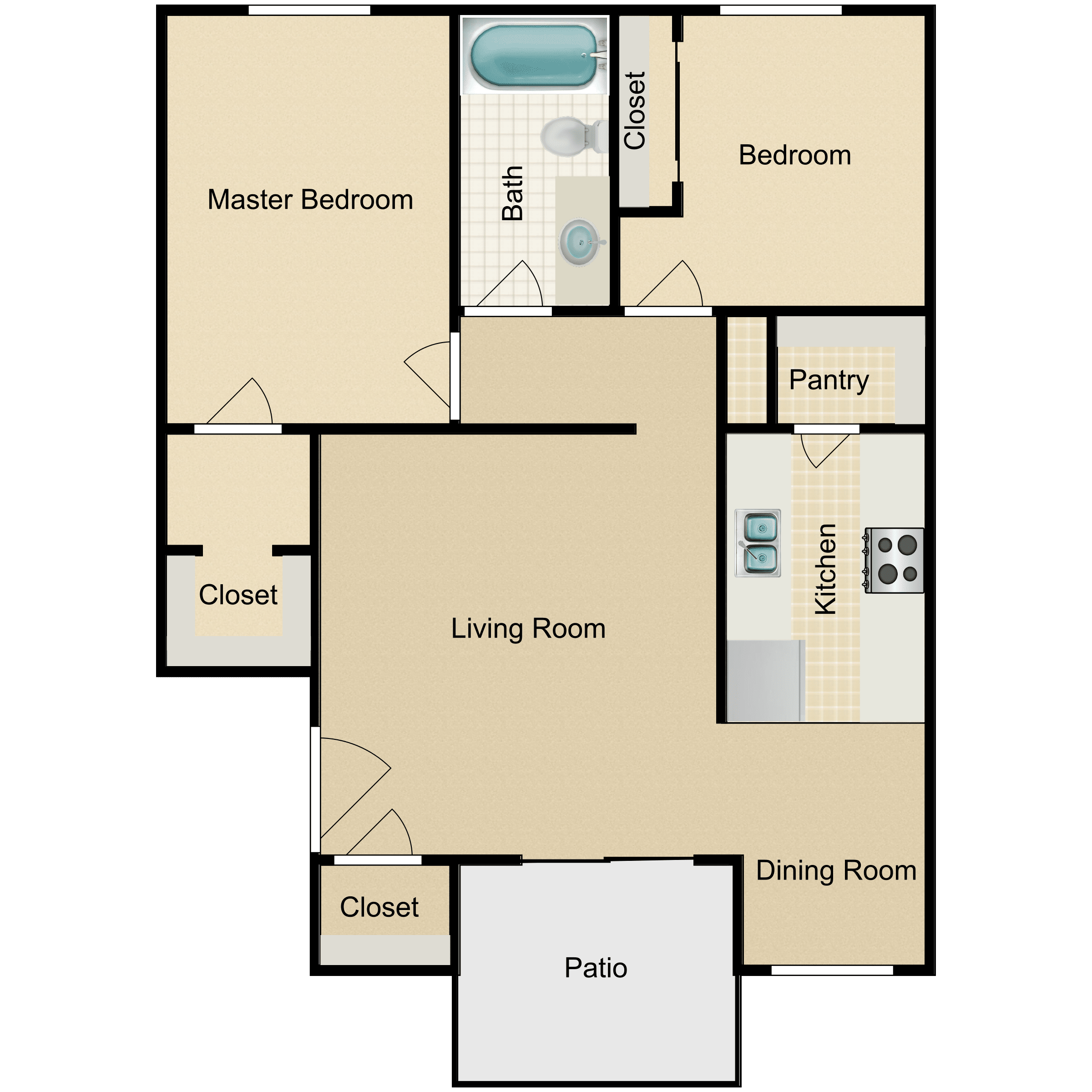 Brookdale North floor plan 2 bedroom, 1 bathroom